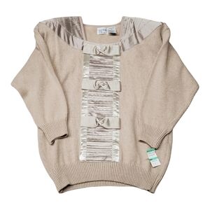 Vintage Bonnie and Bill Pullover Swetaer Womens L Size Silk Bows  NEW With Tags